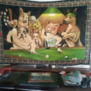 VTG dogs playing pool tapestry